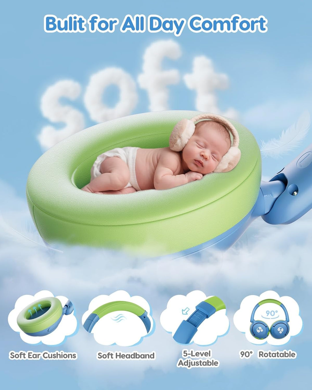 awatrue Bluetooth Kopfhörer Kinder, 85dBA Sicheres Volumen, Bluetooth 5.4, BPA Frei/CPC Zertifiziert