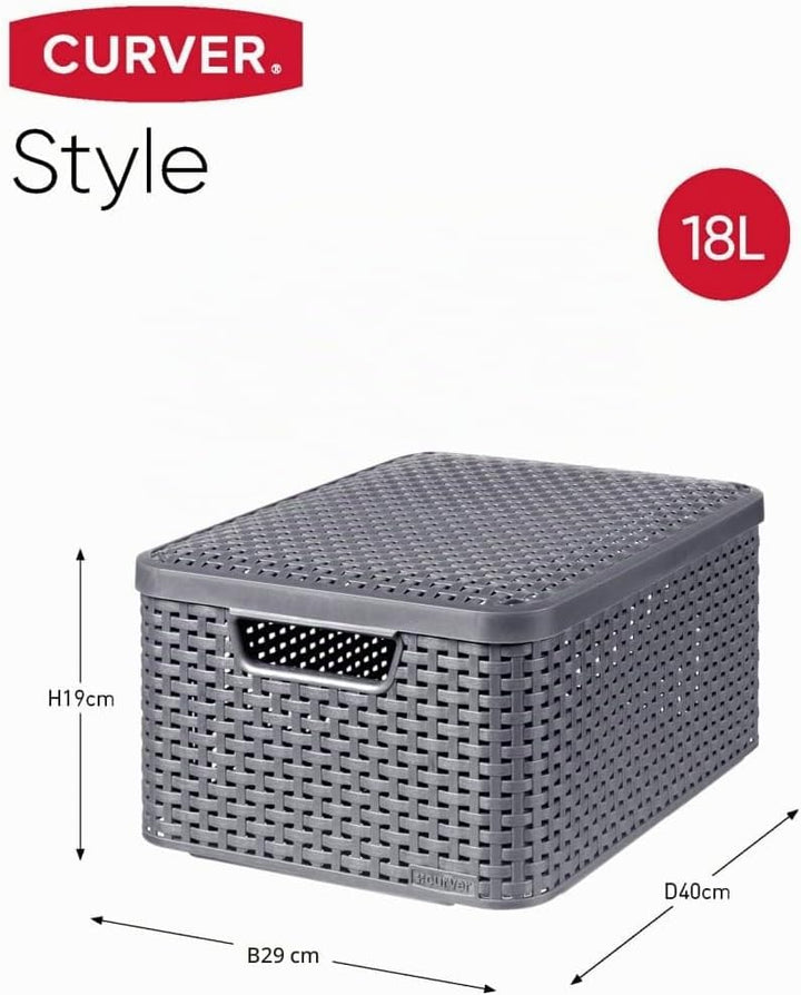 CURVER STYLE Box 3er Set S/M/L mit Deckel, anthrazit, 46,2 x 34,2 x 27,5 cm, Anthrazit