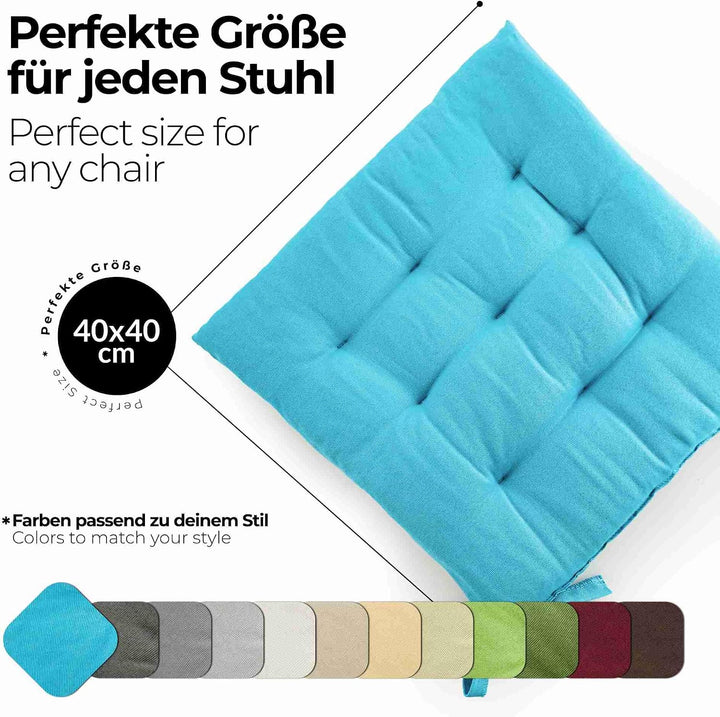 etérea Sitzkissen Stuhl 40x40 2er Set innen - Stuhlkissen Türkis - Sitzauflage Stuhl, Gartenstuhl, I