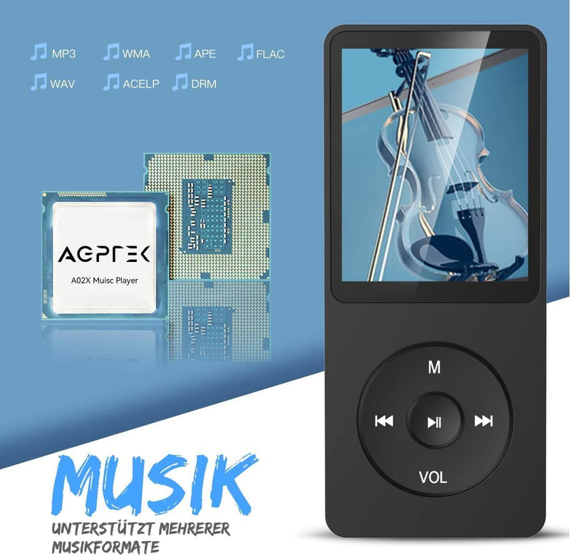 AGPTEK MP3 Player 32GB mit Lautsprecher, 70 Stunden Akkulaufzeit Kleiner und klassischer Sport MP3 m