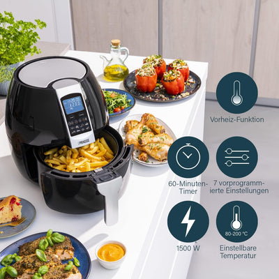 Princess Heissluftfritteuse mit 3,2 Liter, Digitalem Display, 8 Programme, 1500 Watt, Ohne Öl, Air F
