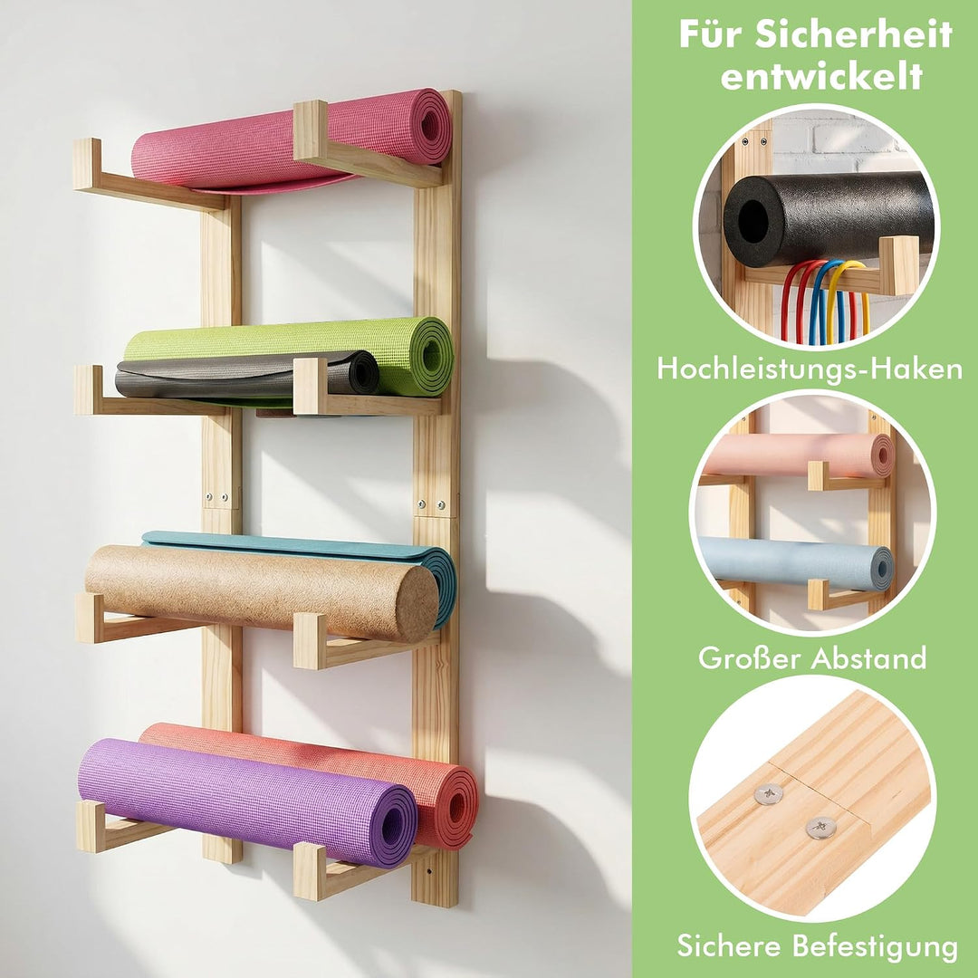 Loscarol Wandhalterung für Yogamatten aus Holz, 2 Teile Aufbewahrungsregal