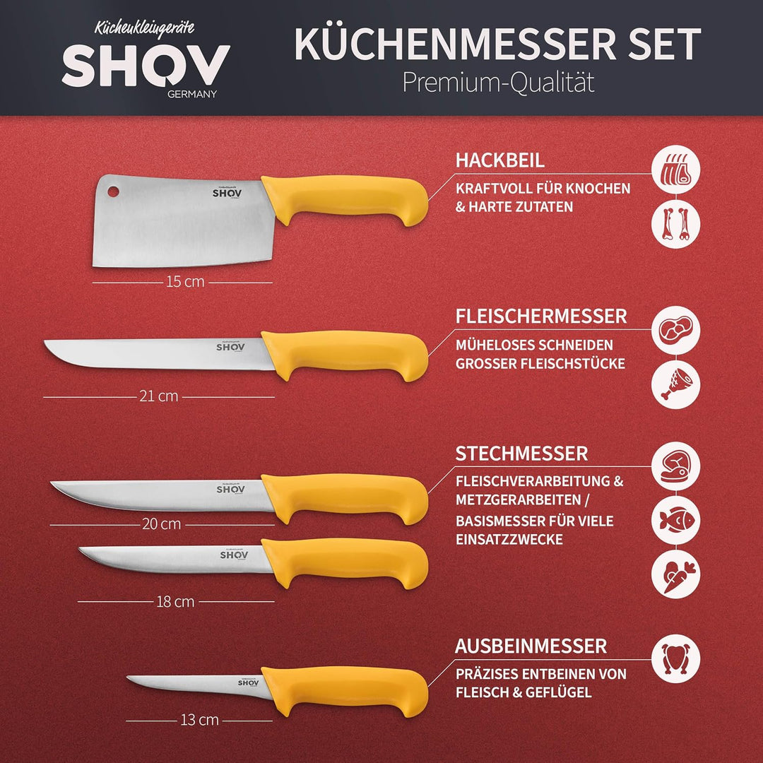 Shov Küchenmesser Set – Premiumqualität | Profi Küchenmesser | Kochmesser Set | Fleischmesser | Ausb