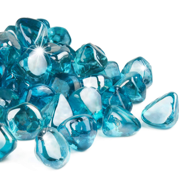 GASPRO Feuerglas-Diamanten, 9 kg, 2,5 cm, Glassteine für Gaskamin und Feuerstelle, Karibikblau, Hoch