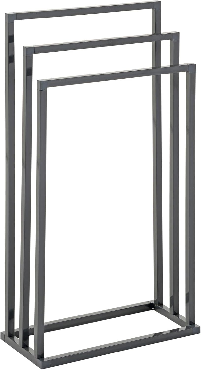 Handtuchhalter KUNO, grau lackiert - freistehender Badetuchhalter mit 3 Stangen, Handtuchständer aus