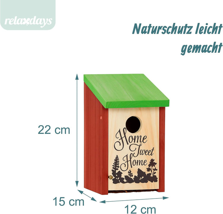 Relaxdays Nistkasten, Kleinvögel, Aufschrift Home sweet Home, Holz, hängend, Deko, HBT: 21,5 x 12 x