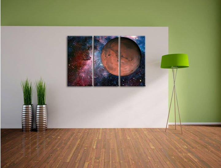 Pixxprint Mars im Weltall / 3-Teilig/Gesamtmass 120cm Leinwandbild bespannt auf Holzrahmen/Wandbild