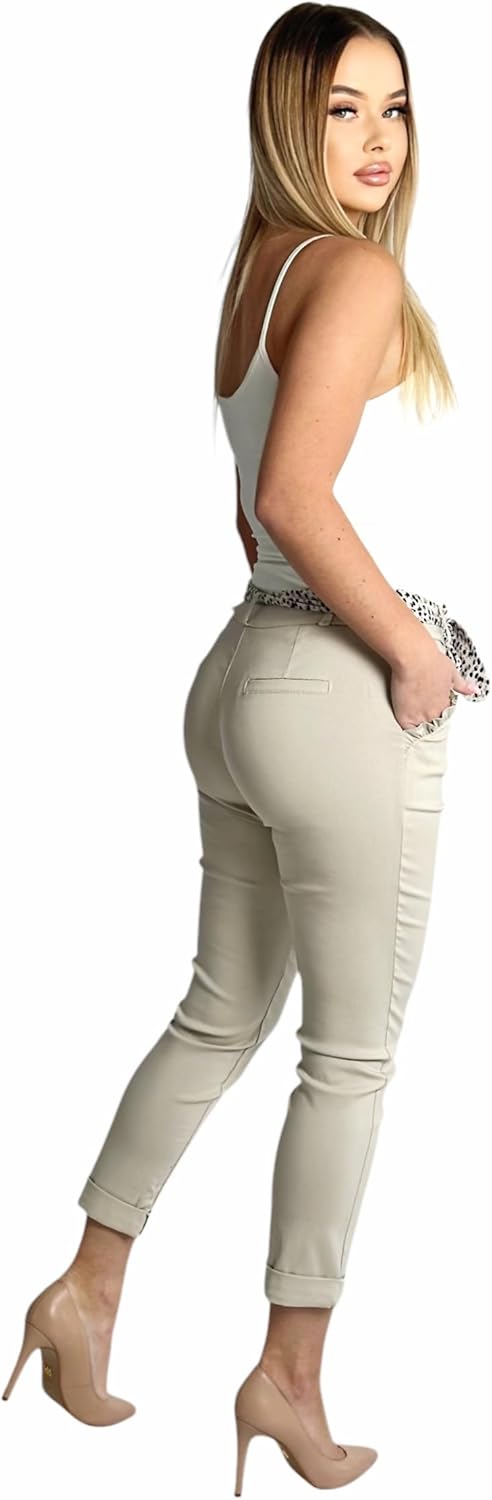 Mississhop Female Damen Stretch Klassische Chino Hose L Beige, L Beige