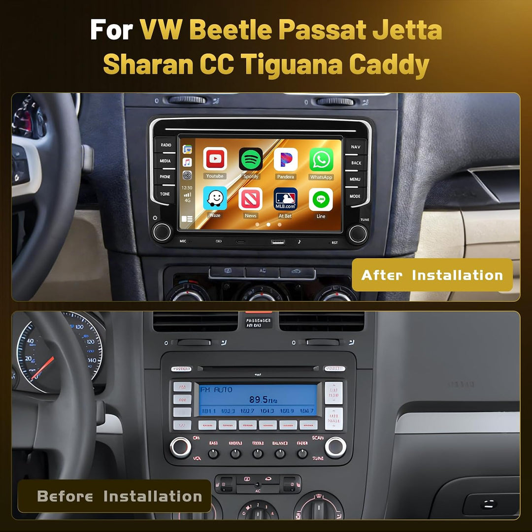 Roinvou 4+64G Android 15 Autoradio für VW Beetle Passat Jetta Sharan CC Tiguana Caddy Wireless CarPl
