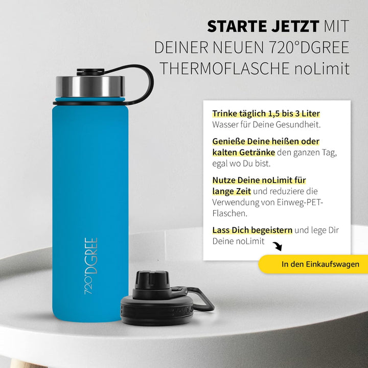 720°DGREE Edelstahl Trinkflasche “noLimit” – 1200ml - Auslaufsicher, Kohlensäure geeignet, BPA-Frei