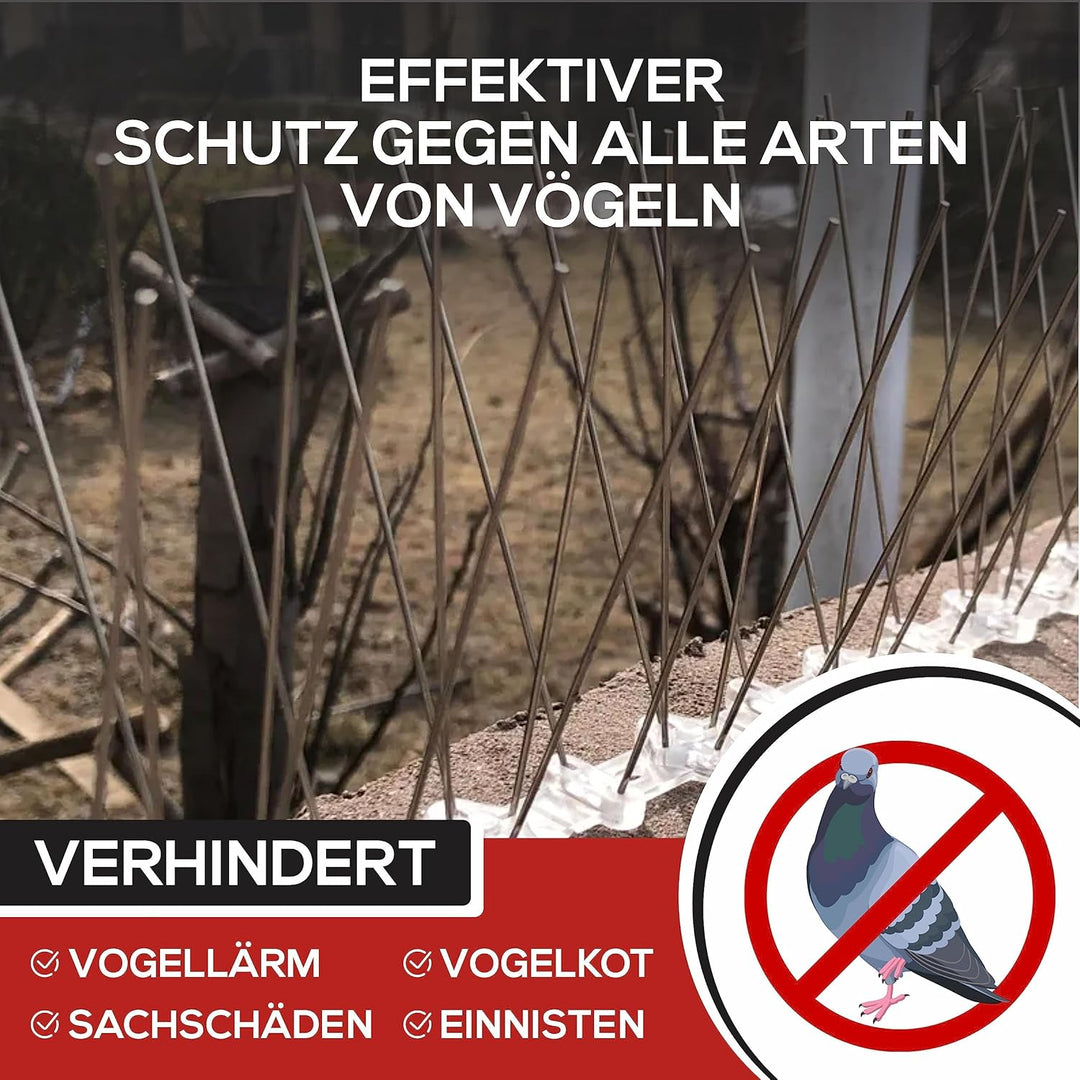 wortek Taubenabwehr Spikes Vogelabwehr Spikes - Edelstahl 9 Meter mit Sollbruchstellen - Tierfreundl