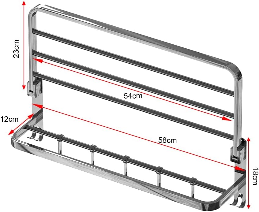 Handtuchhalter, Wandmontage, 2-stufig, klappbar, Badetuchhaken mit Aktivität, 5 Haken, Edelstahl SUS
