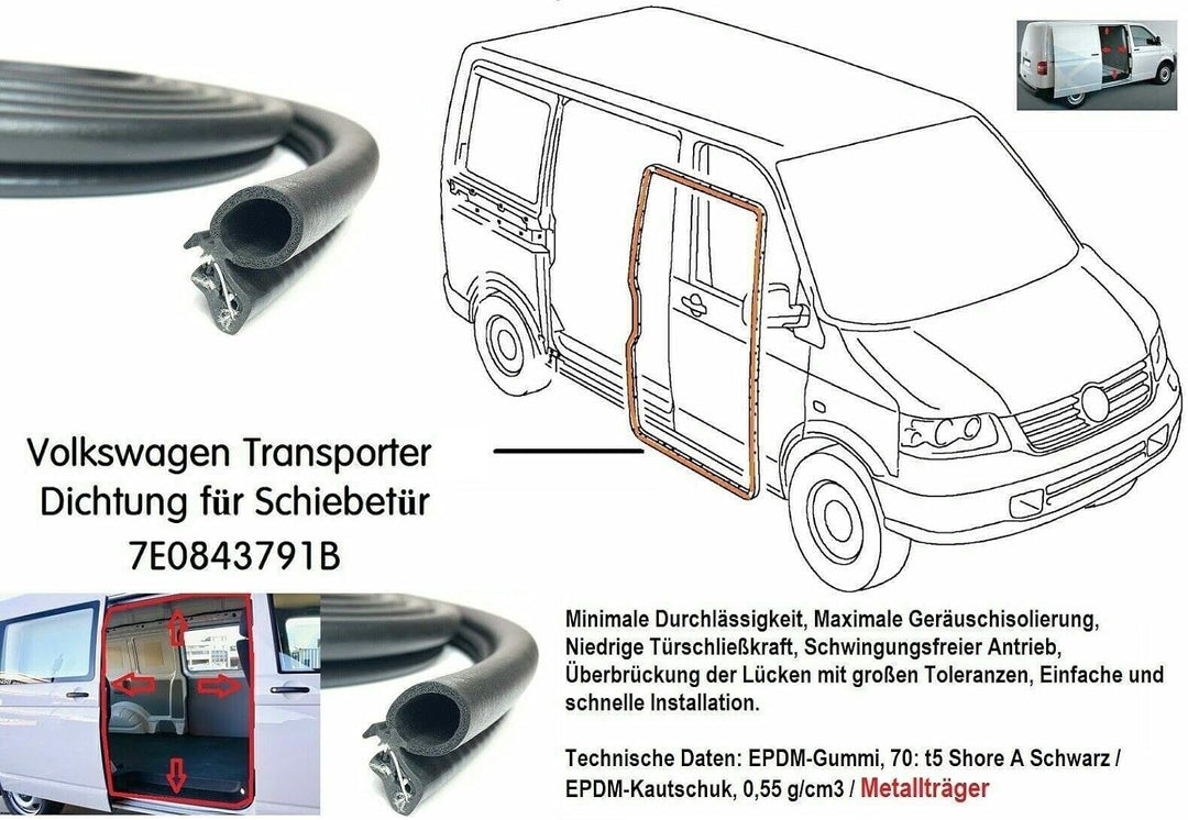 LLS-GERMANY Schiebetürdichtung Kompatibel mit V.W. T6 KASTEN Gummidichtung Schiebetür Dichtung Trans