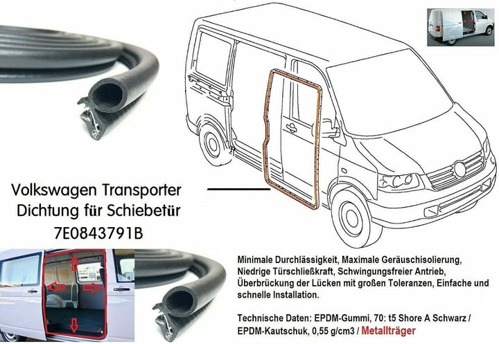 LLS-GERMANY Schiebetürdichtung Kompatibel mit V.W. T6 KASTEN Gummidichtung Schiebetür Dichtung Trans