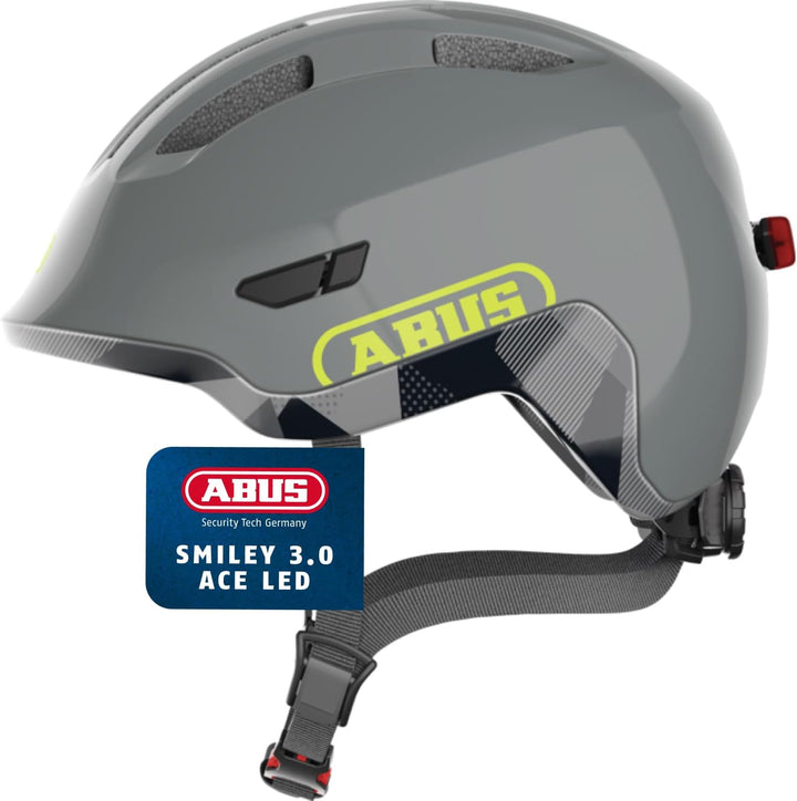 ABUS Kinderhelm Smiley 3.0 ACE LED - Fahrradhelm mit Licht - tiefe Passform & Platz für einen Zopf -