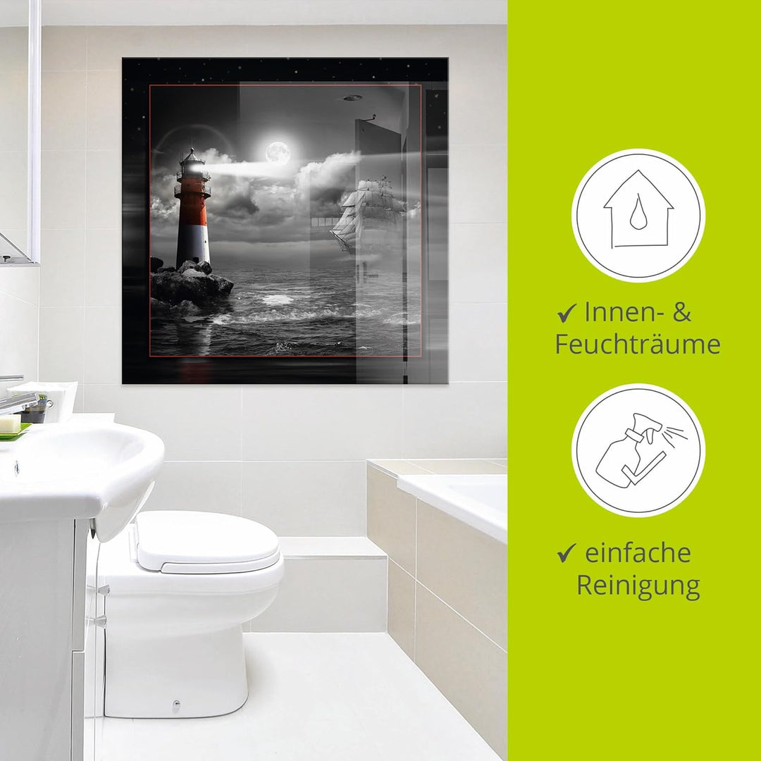 ARTland Glasbilder Wandbild Glas Bild einteilig 50 x 50 cm Maritim Meer Küste Strand Leuchtturm Sege