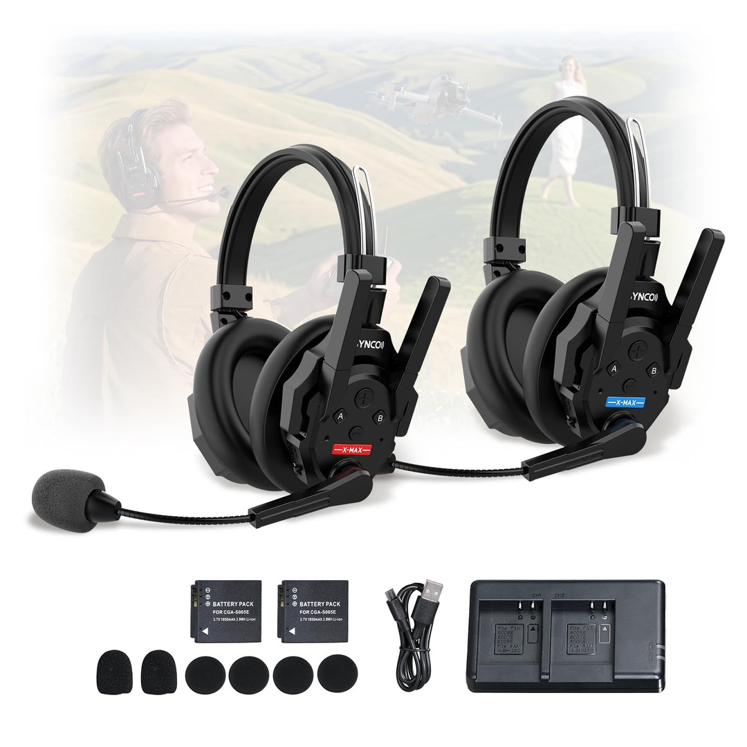 SYNCO XTALK XMax2 Wireless Intercom Headset, Zwei-Ohr Headset 500m Reichweite 24h Akku für Event TV