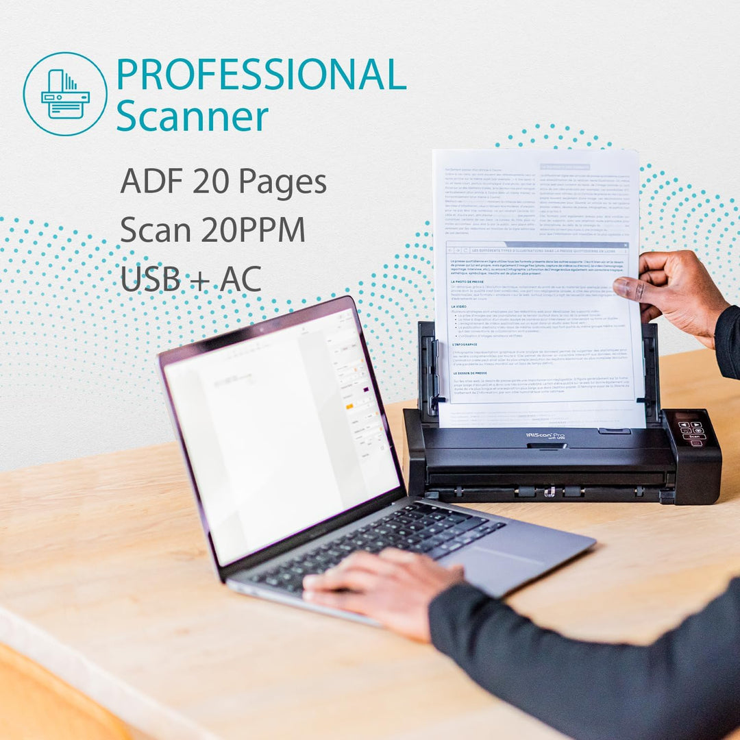 IRIScan PRO Scanner dokumentenscanner A4 20PPM ADF20 Duplex -v5: PDF-Editor, USB+AC-betrieben, PDF-S