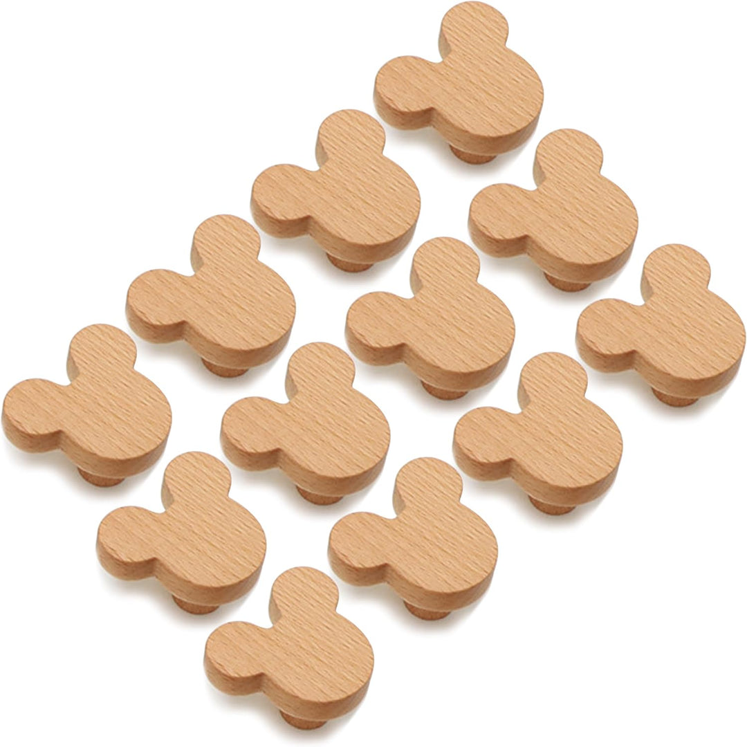 Auped 12PS Mickey geformte hölzerne Knöpfe, hölzerne Schubladenschubladen, natürliche Mickey geformt