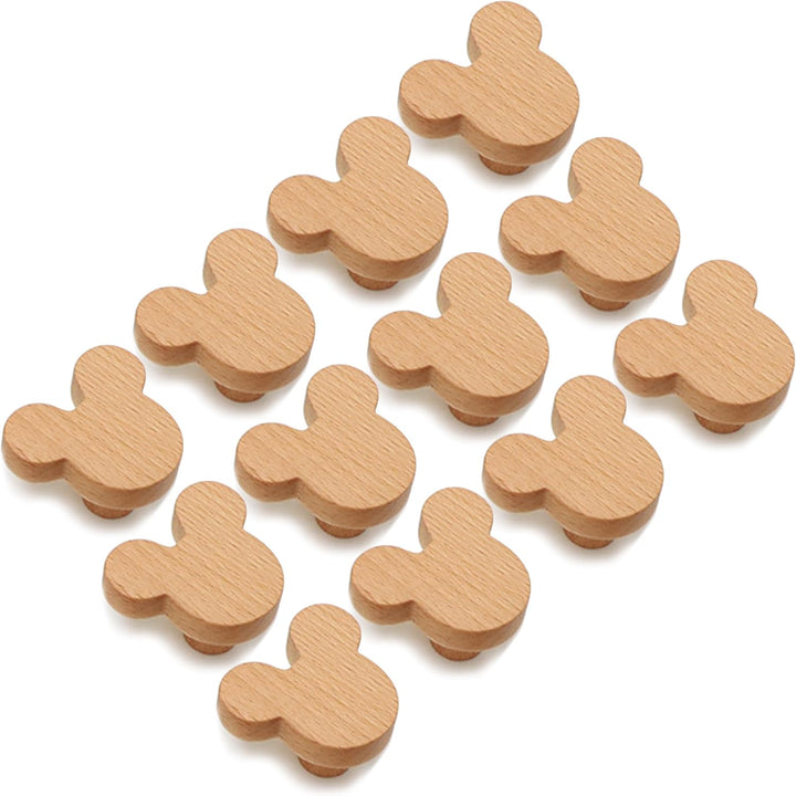 Auped 12PS Mickey geformte hölzerne Knöpfe, hölzerne Schubladenschubladen, natürliche Mickey geformt