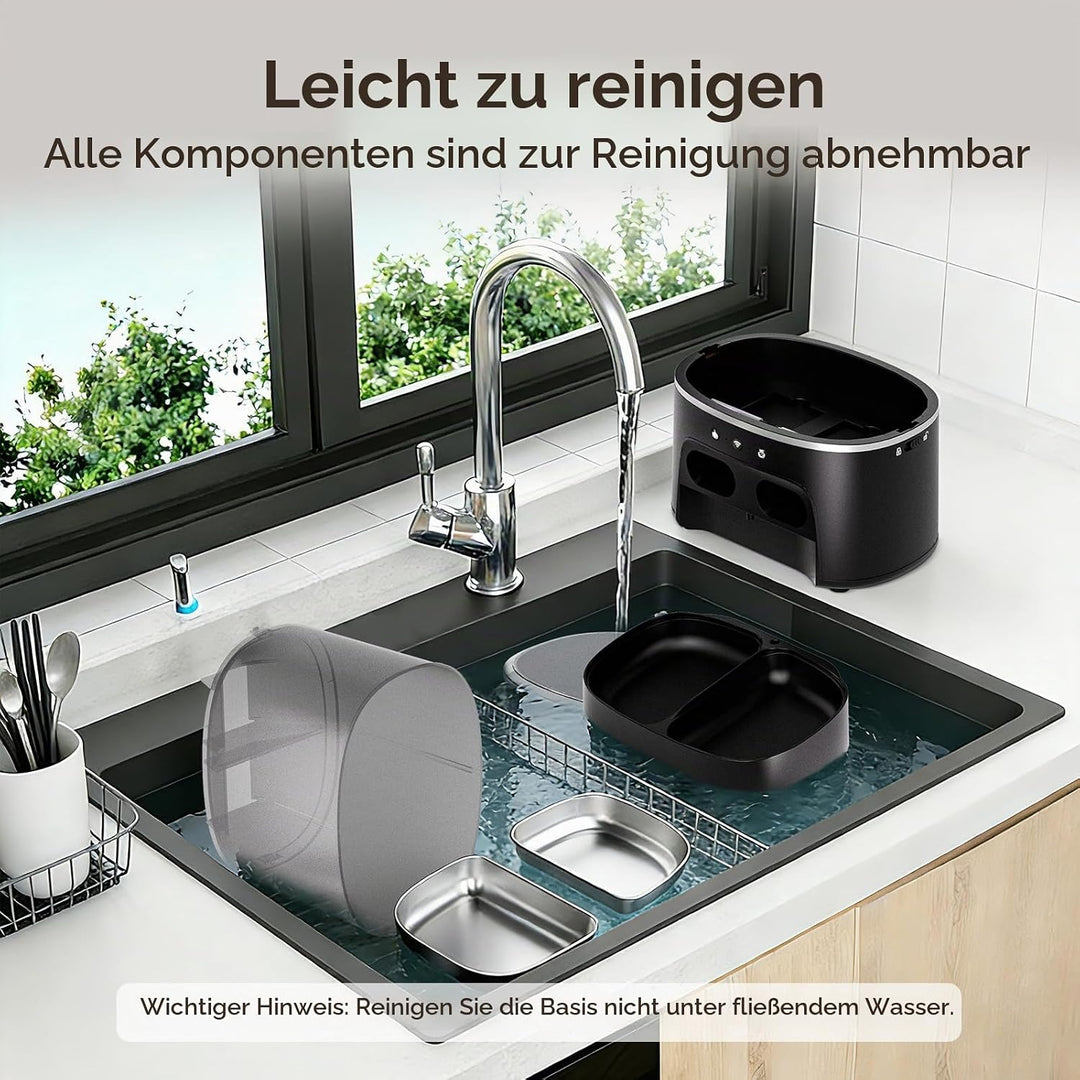 Futterautomat Katze, 2 Näpfe automat Katzenfutter mit APP, 8L Doppel Futterspender Katze, 2.4G WiFi