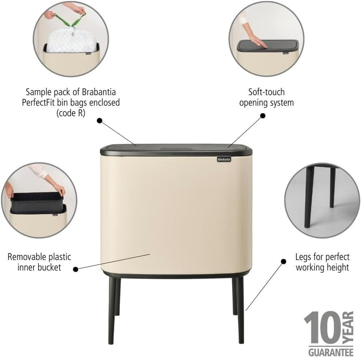 Brabantia - Bo Touch Bin 36L - Grosser Mülleimer für die Küche - Soft-Touch-Öffnung - Entnehmbarer I