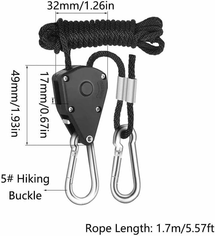 4stk, Heavy Duty 1/8" Rope Pulley Ratchet Hangers, einstellbare verstärkte Metall-Zahnräder, 5.5-ft