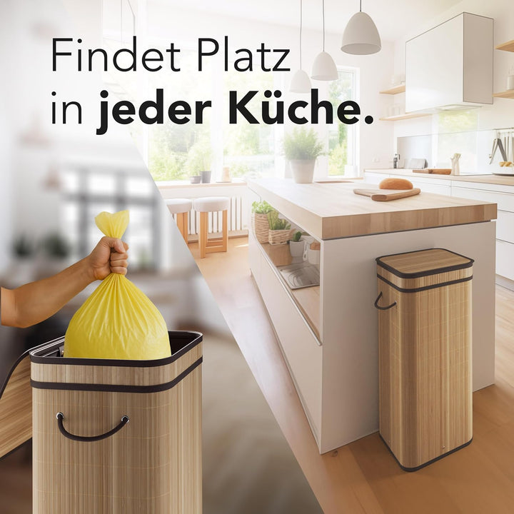 NewHabitat Gelber Sack Ständer aus Bambus I 80L Gelber Sack Behälter mit geruchsdichtem Deckel I Sta