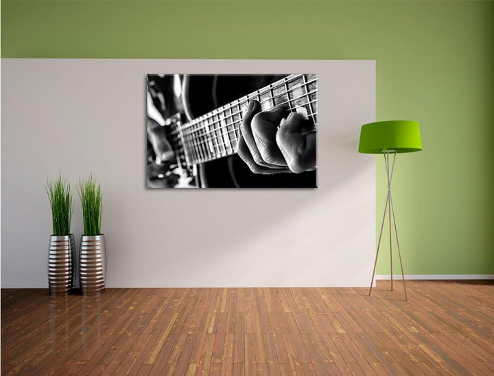 Pixxprint Gitarre Spielen / 100x70cm Leinwandbild bespannt auf Holzrahmen/Wandbild Kunstdruck Dekora