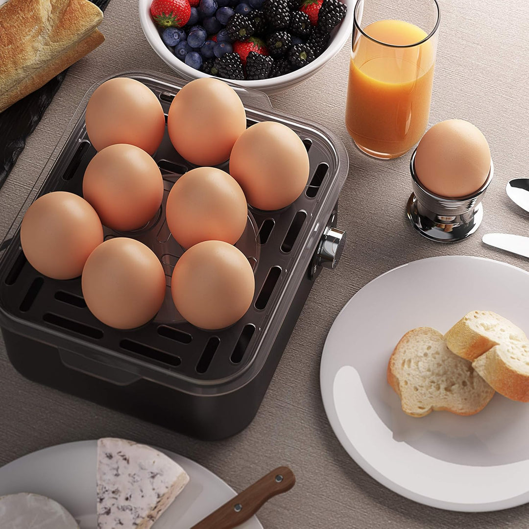Arendo SET Toaster FRUKOST mit Eierkocher EIGHTCOOK Edelstahl Cool Grey Toaster 4 Scheiben LED-Displ