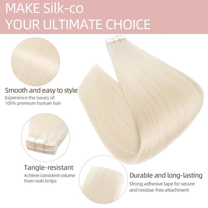 Silk-co Tape in Extensions Echthaar 30g, 20stk leicht Tape Extensions Echthaar, Remy Haarverlängerun