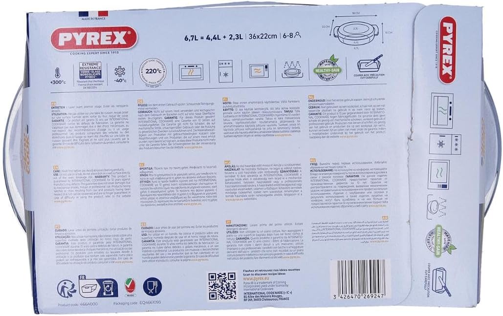 Pyrex Essentials Rechteckige Kasserolle mit Deckel 4,5 Liter
