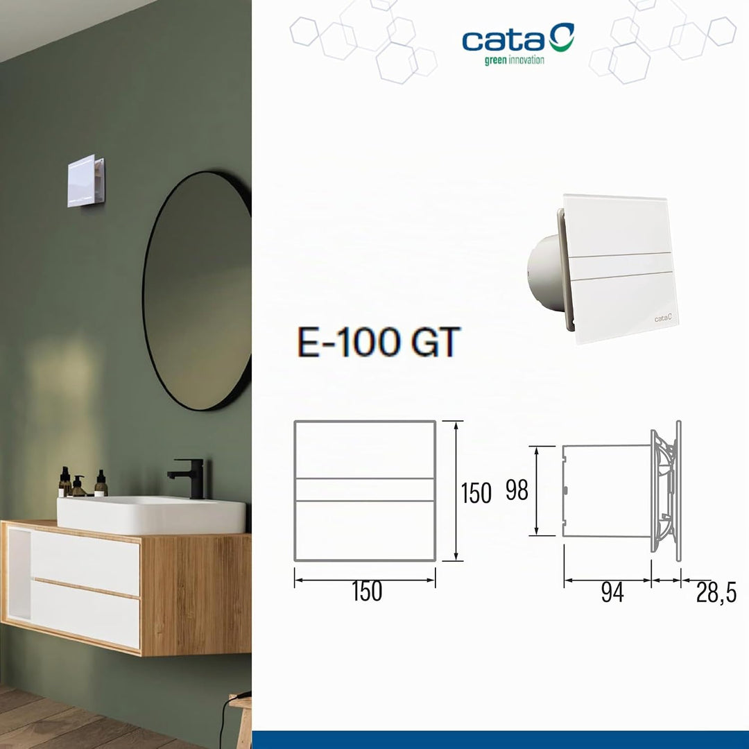 Ventilator Lüfter CATA E-100GT B,Timer, Weiss Glasfront