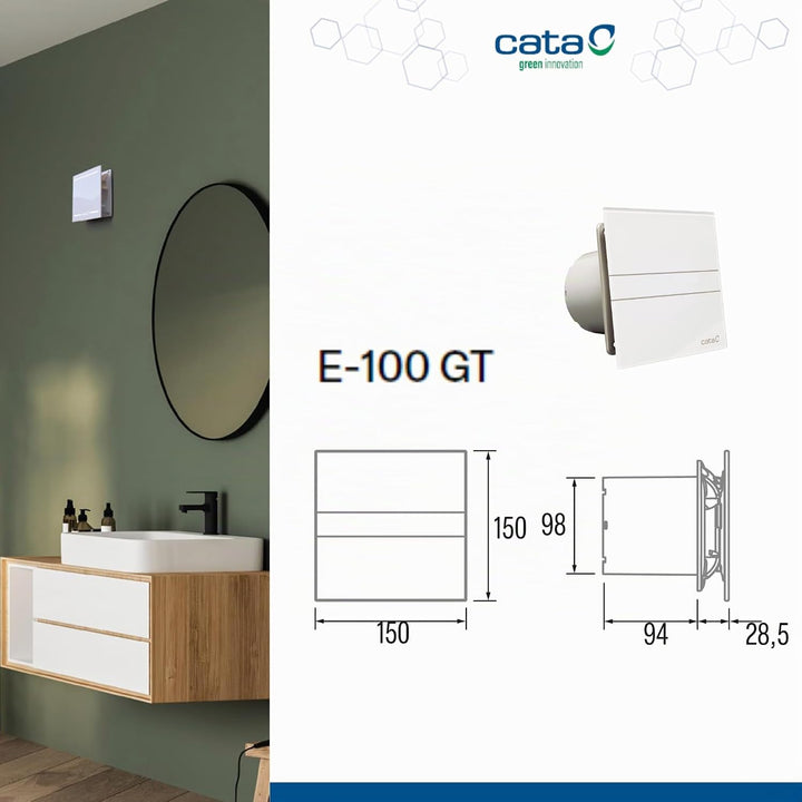 Ventilator Lüfter CATA E-100GT B,Timer, Weiss Glasfront