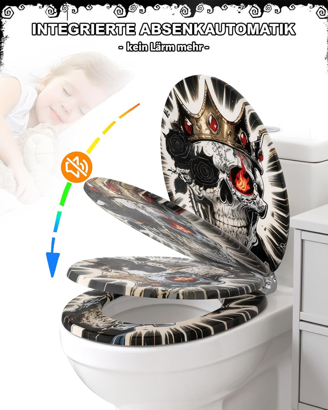 Ribelli WC Sitz mit Absenkautomatik, Toilettendeckel O-Form in Viele Motiven, Klodeckel Einfache Mon