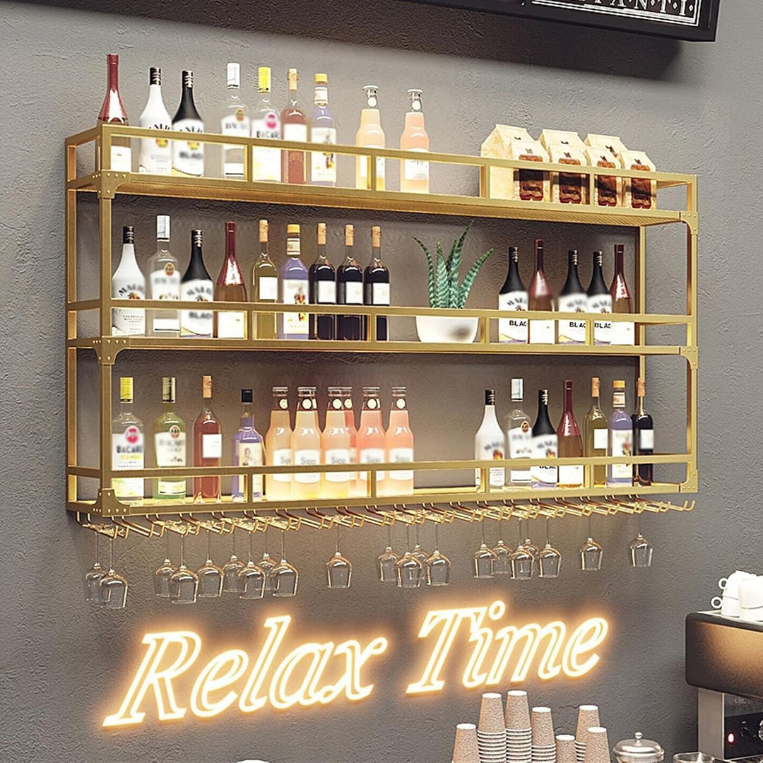 Weinregal Wand, 3 Ebenen Wand-Weinregale mit Glashalter, Multi funktionaler Weinpareite Display Rack