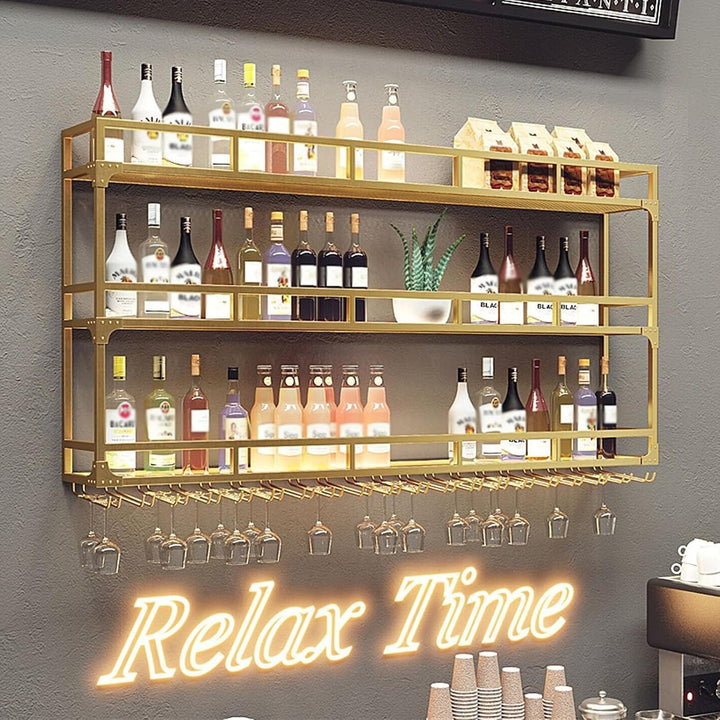 Weinregal Wand, 3 Ebenen Wand-Weinregale mit Glashalter, Multi funktionaler Weinpareite Display Rack