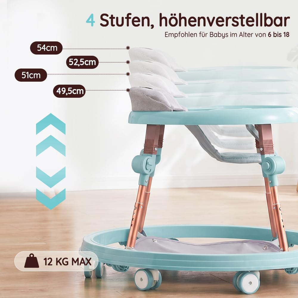 PlayPals 3-in-1 Baby Lauflernhilfe mit Fusspolster für Babys von 6–18 Monaten Mint, Mint