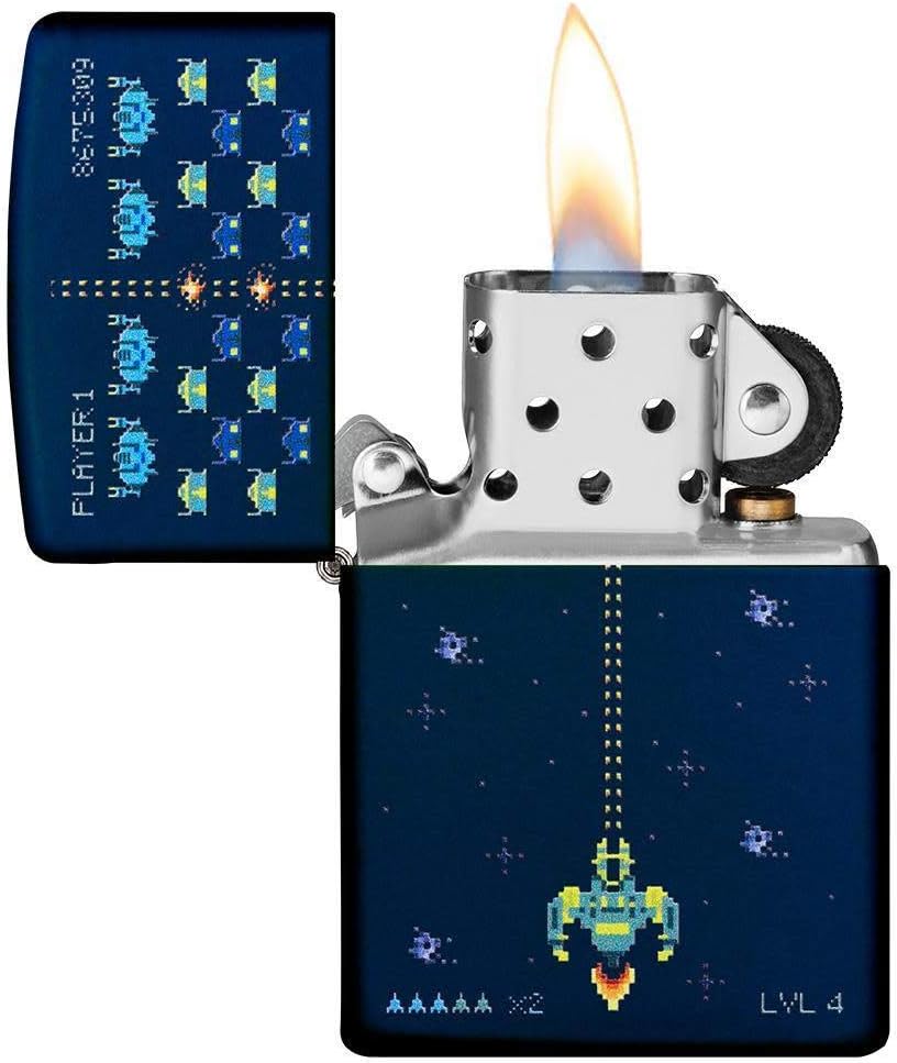 Zippo 49114 Unisex-Erwachsene Pixel Game Design Navy PocketClassicLighter,MarineblauMatt,Einheitsgrö