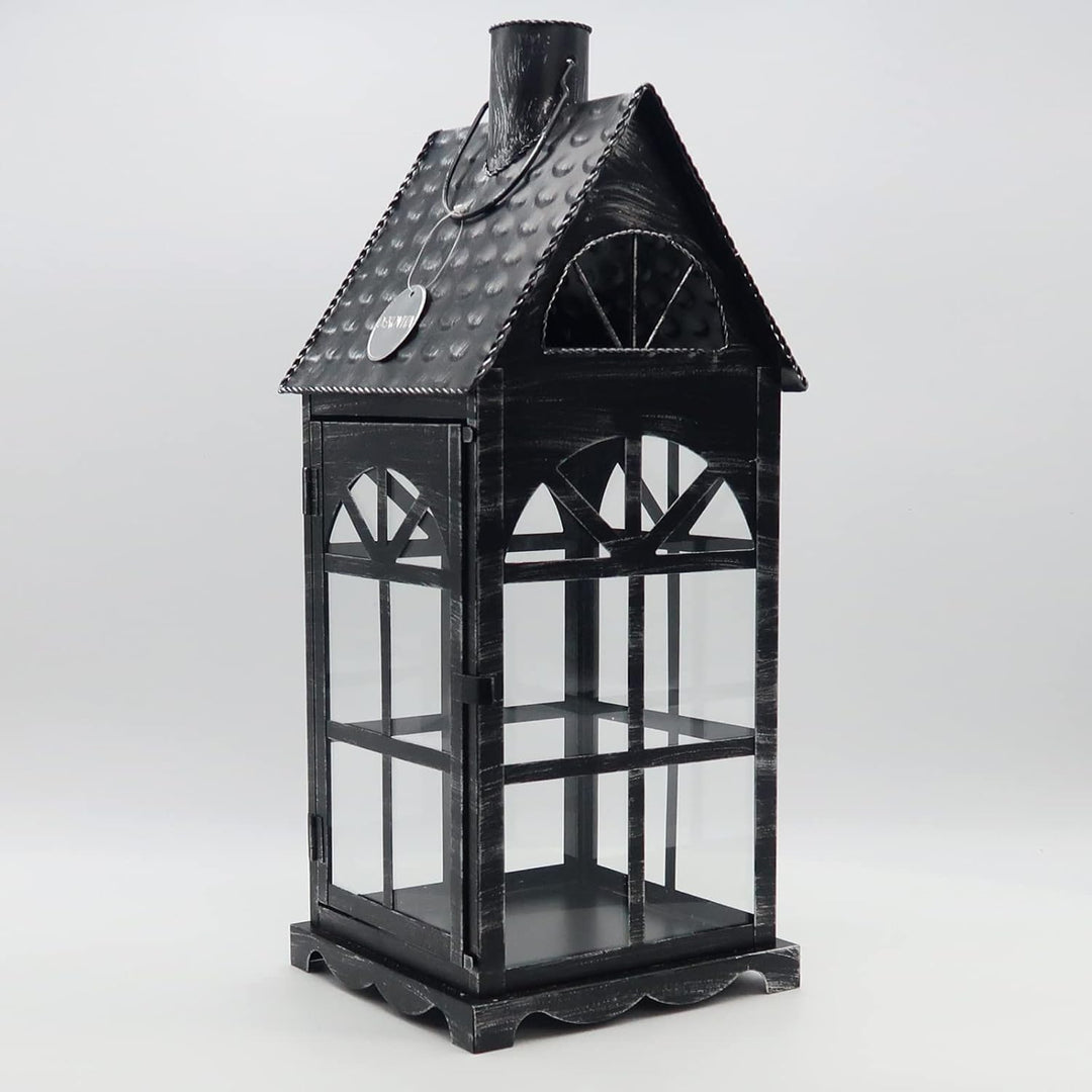 Dekovita 50cm Metall-Laterne Lichthaus - Gartenlaterne mit Glas-Scheiben - Windlicht Haus Deko-Later