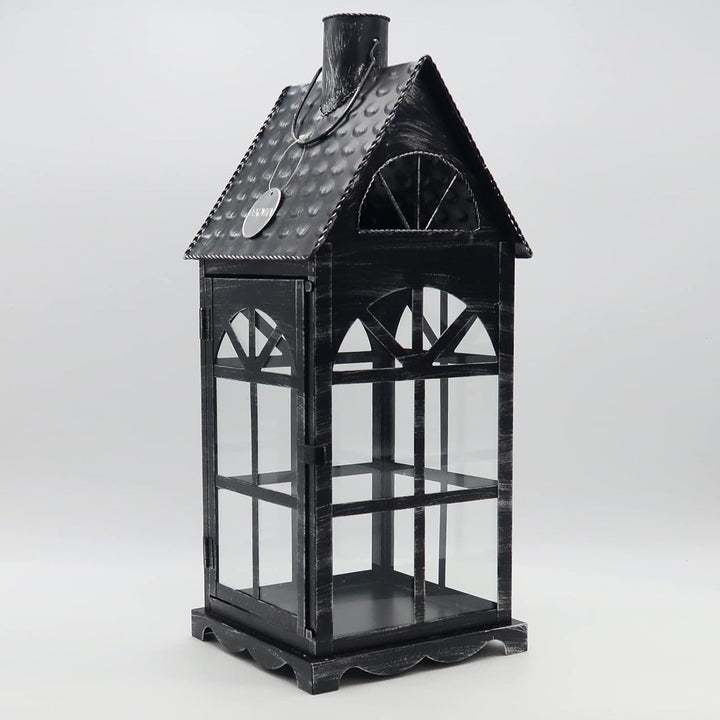 Dekovita 50cm Metall-Laterne Lichthaus - Gartenlaterne mit Glas-Scheiben - Windlicht Haus Deko-Later