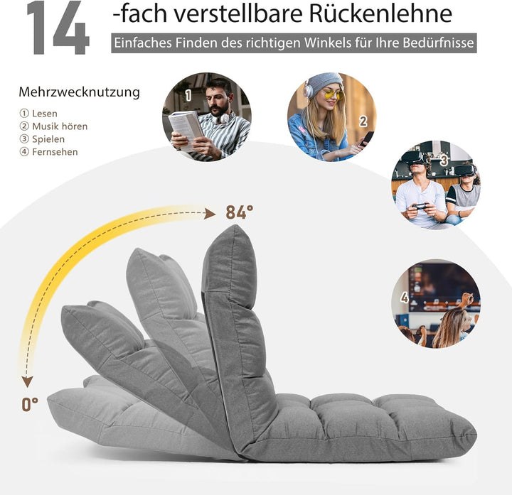 GOPLUS Bodenstuhl, Bodensofa mit Rückenlehne, Bodensessel mit Schlaffunktion, Floor Chair, Lazy Sofa