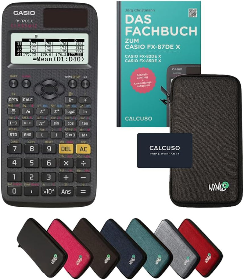 CALCUSO Standardpaket: Casio FX-87DE X technisch-wissenschaftlicher Taschenrechner + WYNGS Schutztas