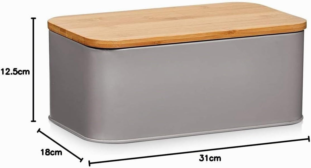 Zeller 25371 Brotkasten m. Bamboo Deckel, Metall, matt Taupe, 31 x 18 x 12,5 cm Taupe 31 x 18 x 12.5