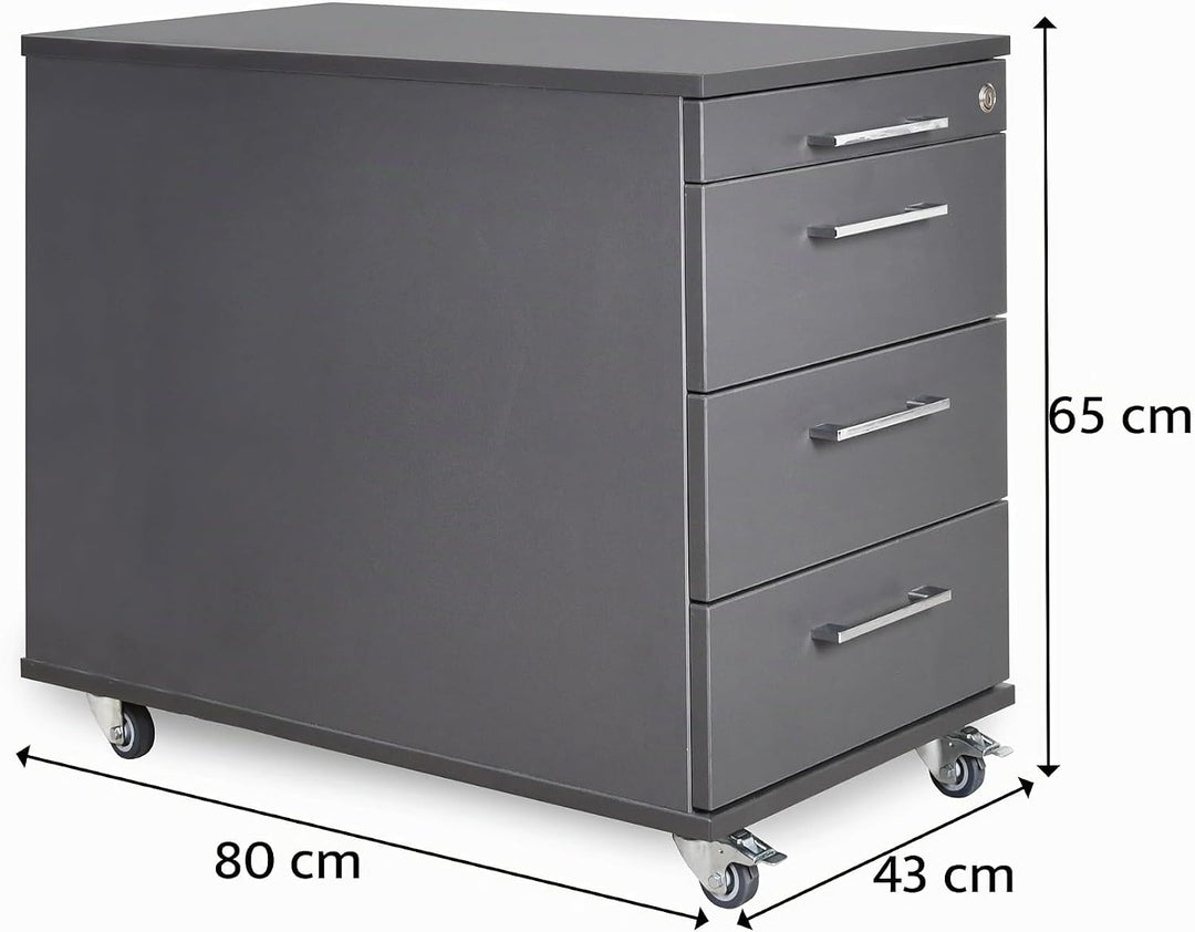 goodsforbusiness GmbH Büro Rollcontainer 80cm 3 Schubladen, 1 Materialauszug, abschliessbar 65x43x80