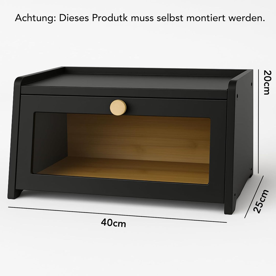 Cookery Brotkasten schwarz aus Holz zur Brotaufbewahrung Breadbox Brot Aufbewahrungsbox klein für Ba