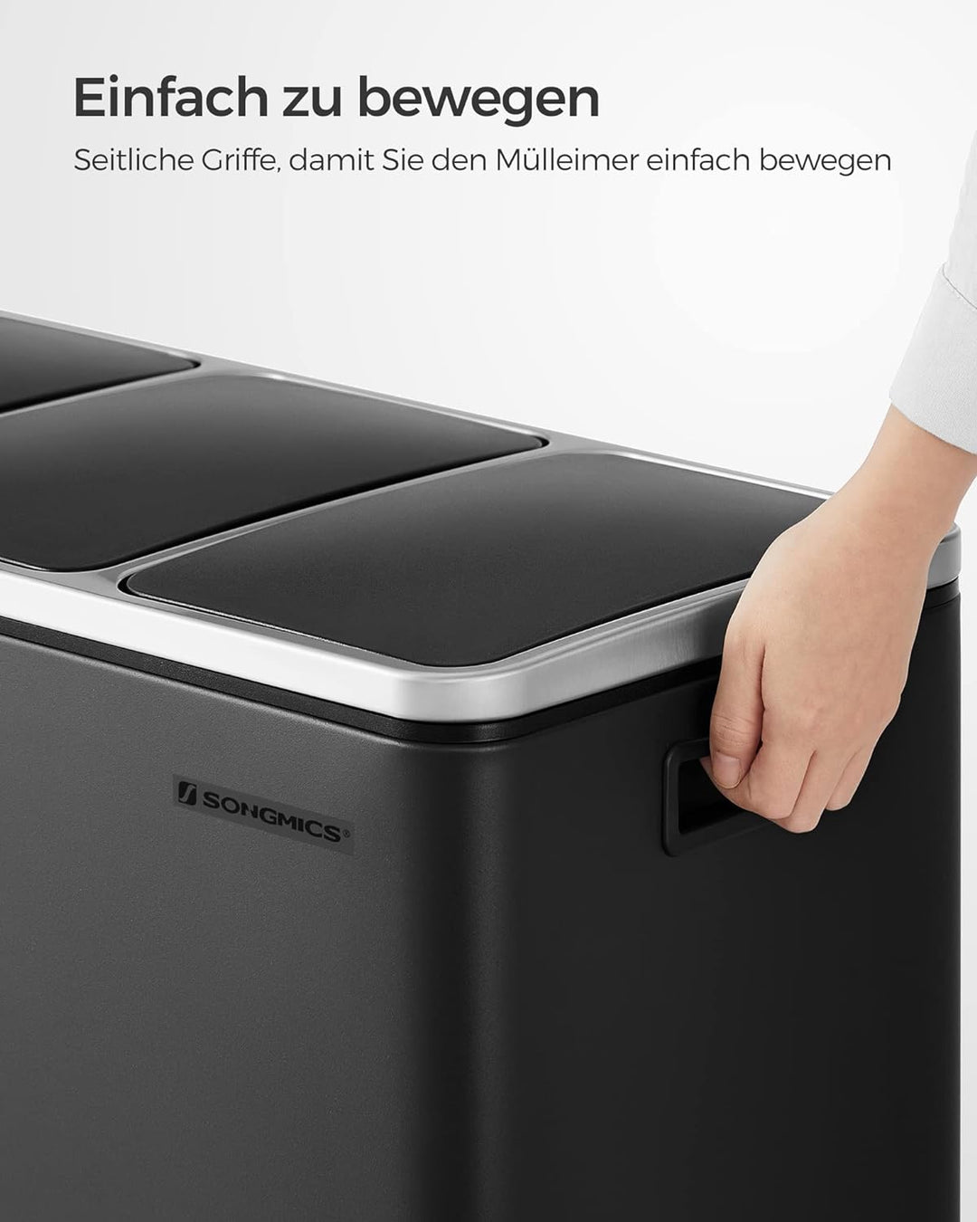SONGMICS Mülleimer Küche, Mülltrennsystem, 3 x 18 L, Treteimer mit 3 Fächern, Abfalleimer, Softclose