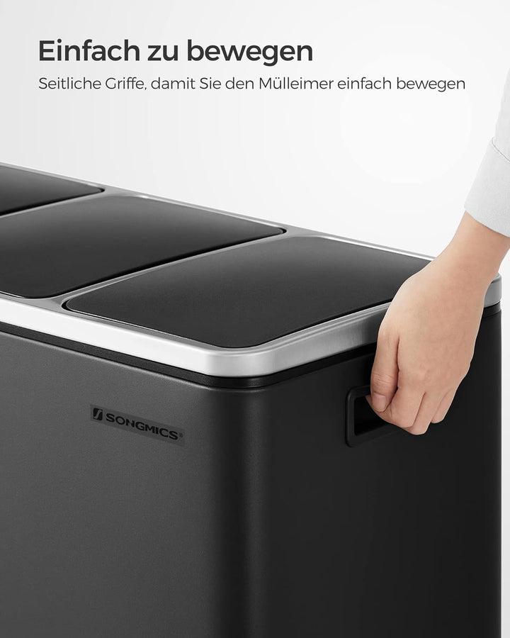 SONGMICS Mülleimer Küche, Mülltrennsystem, 3 x 18 L, Treteimer mit 3 Fächern, Abfalleimer, Softclose
