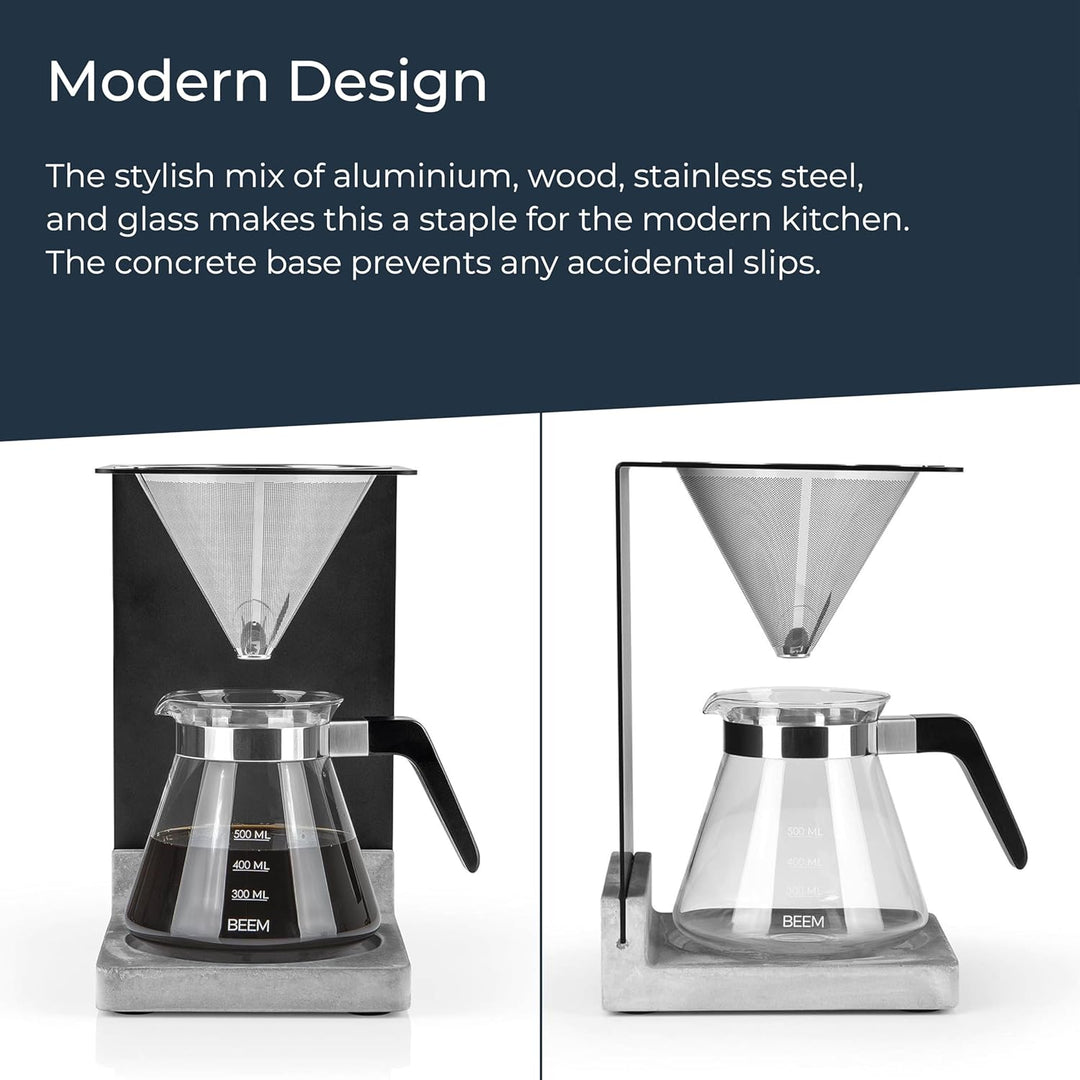BEEM POUR OVER Kaffeebereiter Set - 4 Tassen | Edelstahl-Permanentfilter (Grösse 2), 0,5 l Glaskanne