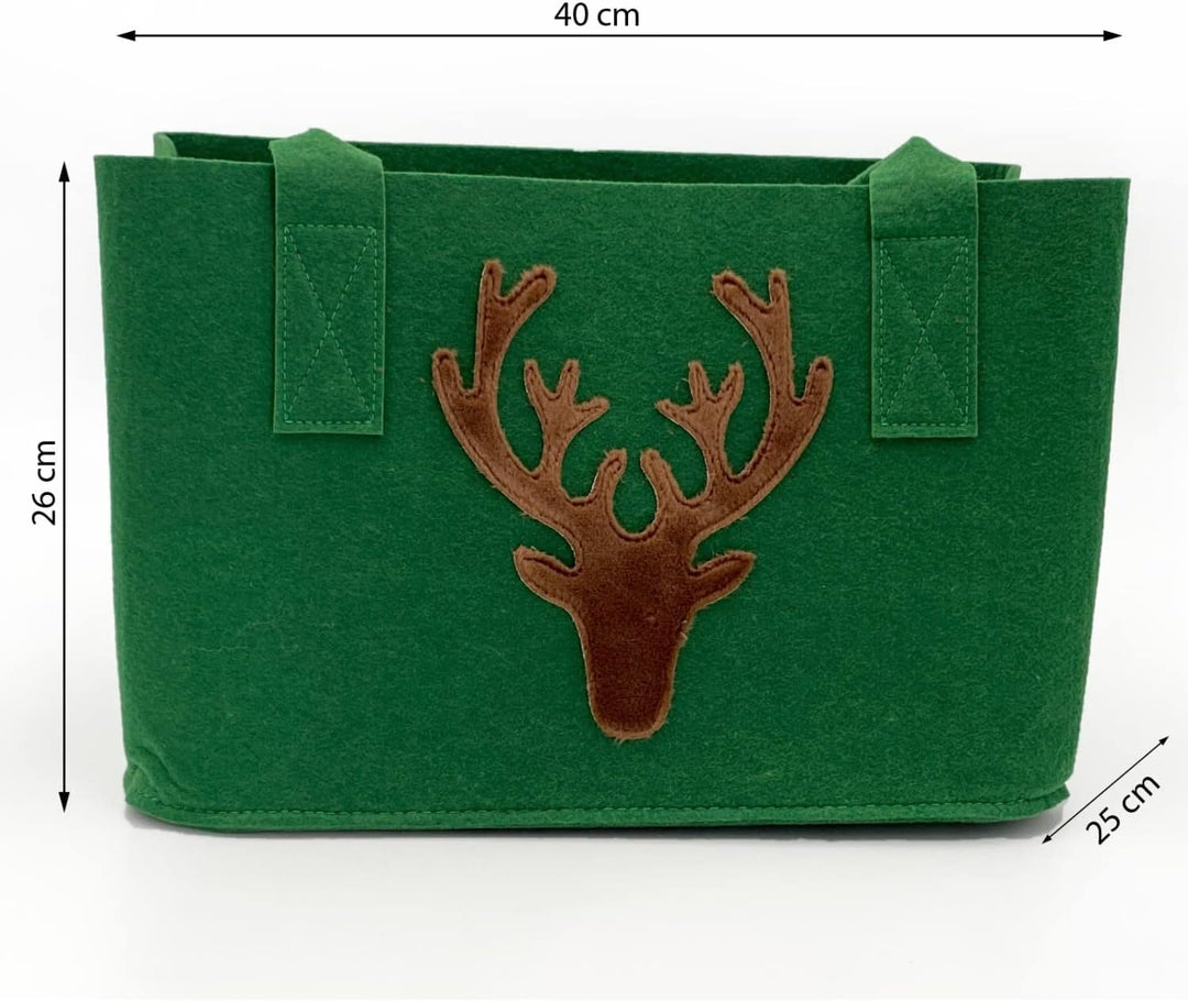 casamia Filztasche Shopper mit Schriftzug von Herzen grau o. Hirschkopf grün Farbe grün mit Hirschko